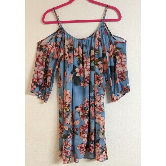 Women's KAREN KANE Blue Floral Fresco Cold Shoulder Viscose Dress Medium - Picture 7 of 7